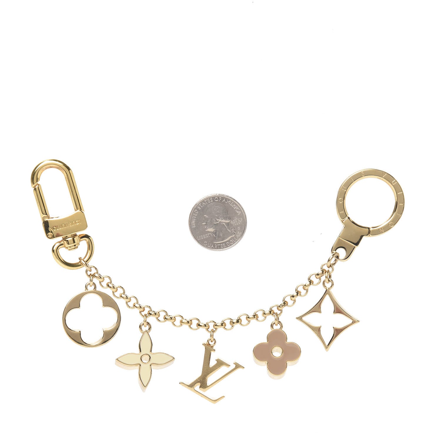 Louis Vuitton Brass Enamel Fleur De Monogram Bag Charm Chain Gold 2 of 3