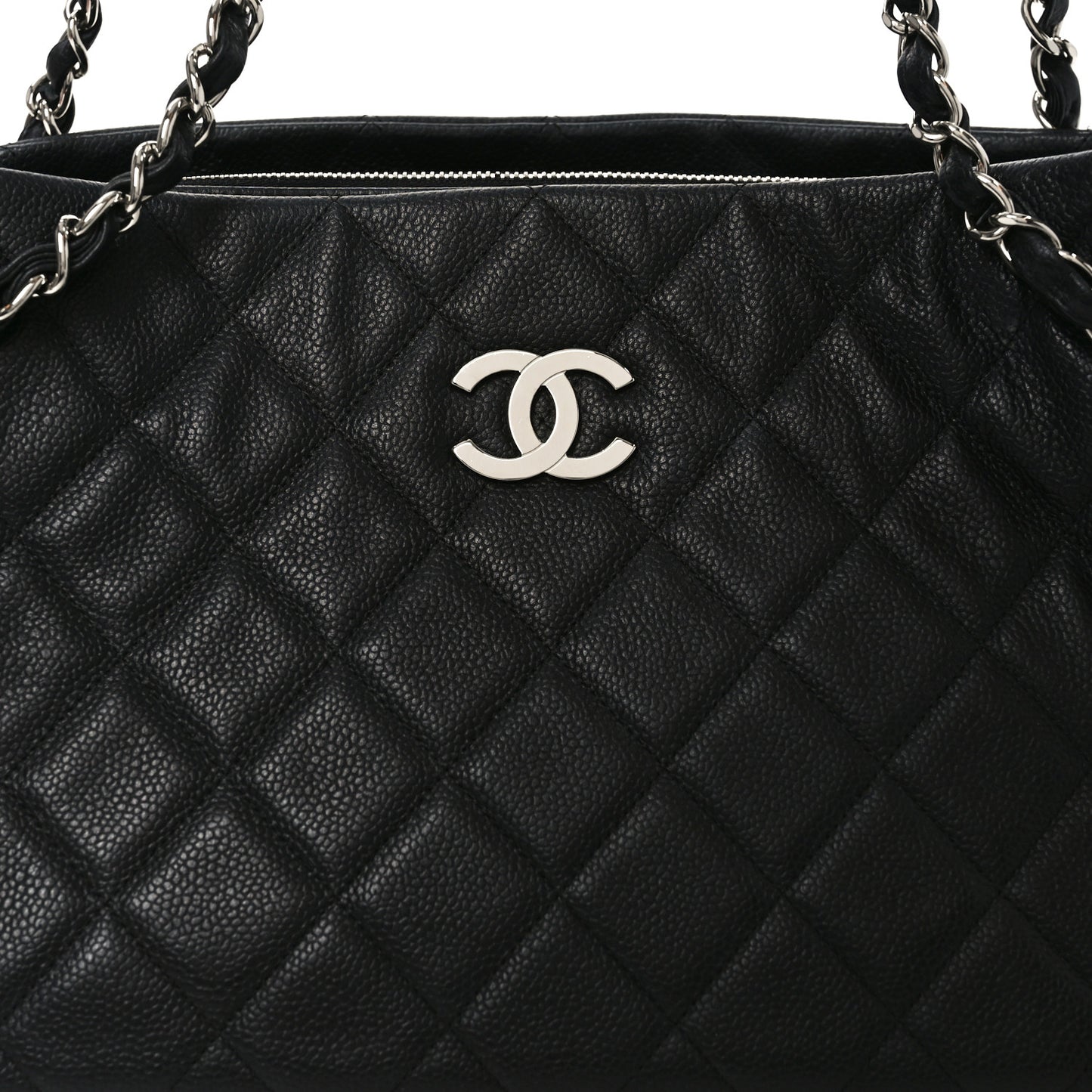 Caviar Quilted Bijoux Chain Shopping Tote Black