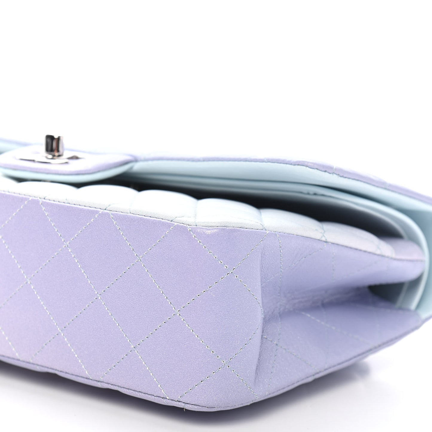 Perforated Lambskin Quilted Medium Double Flap Light Blue Light Purple White