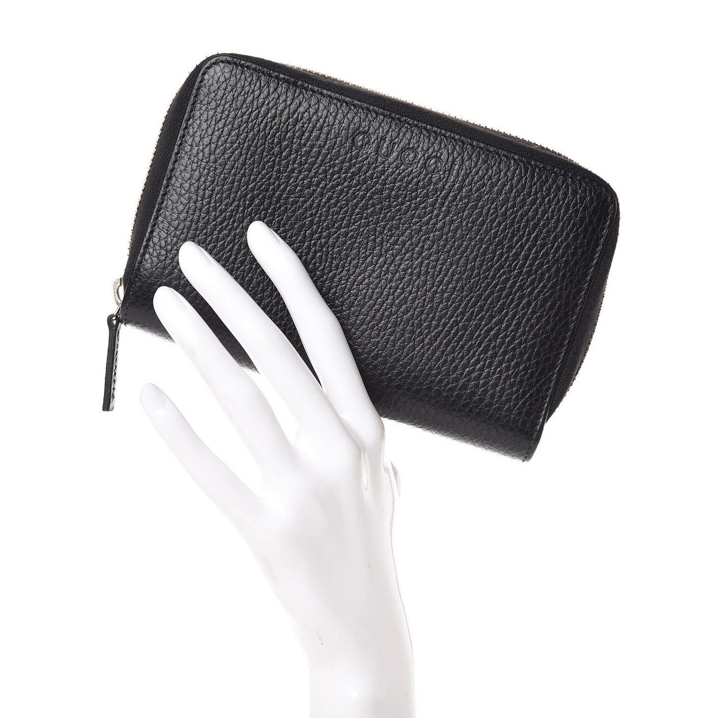 Pebbled Calfskin Zip Around Wallet Black