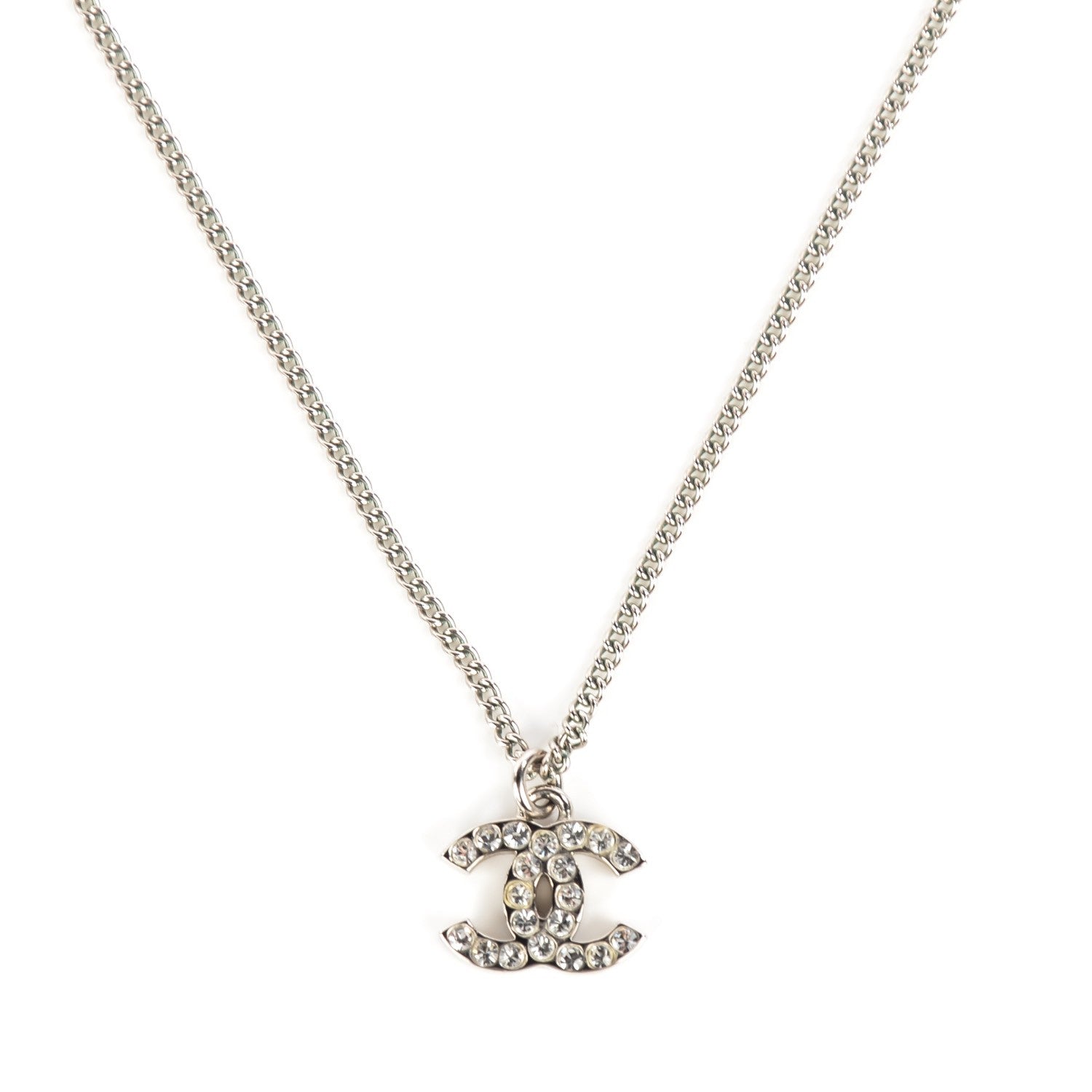 Chanel Crystal Timeless CC Necklace Silver 3 of 5