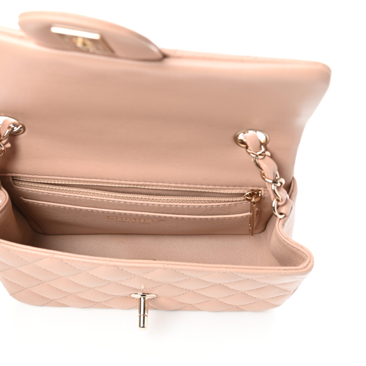 Lambskin Quilted Mini Rectangular Flap Beige