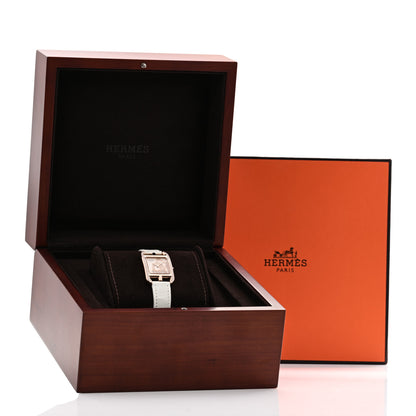 Hermes 18K Rose Gold Alligator Diamond Bezel 23mm Cape Cod Chaine d'Ancre Joaillier Quartz Watch Blanc 5 of 5