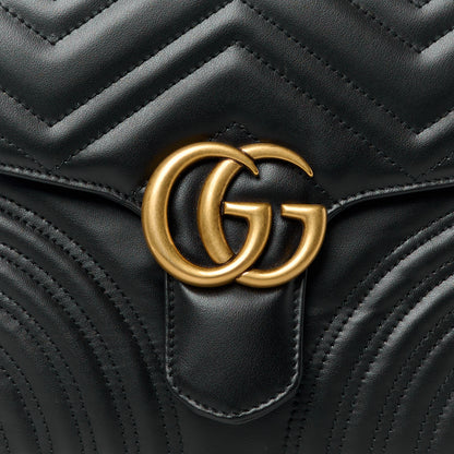 Gucci Calfskin Matelasse Small GG Marmont Top Handle Shoulder Bag Black 8 of 10