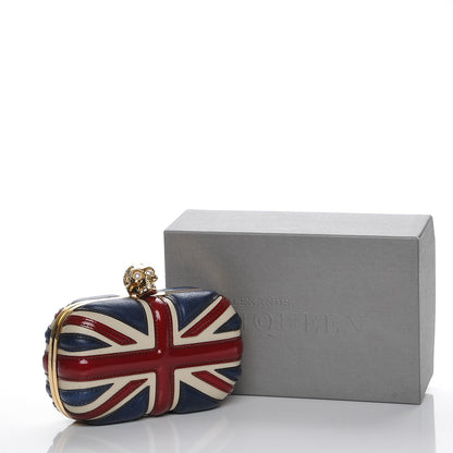 Alexander McQueen Patent Calfskin Britannia Skull Box Clutch Red Blue 8 of 8