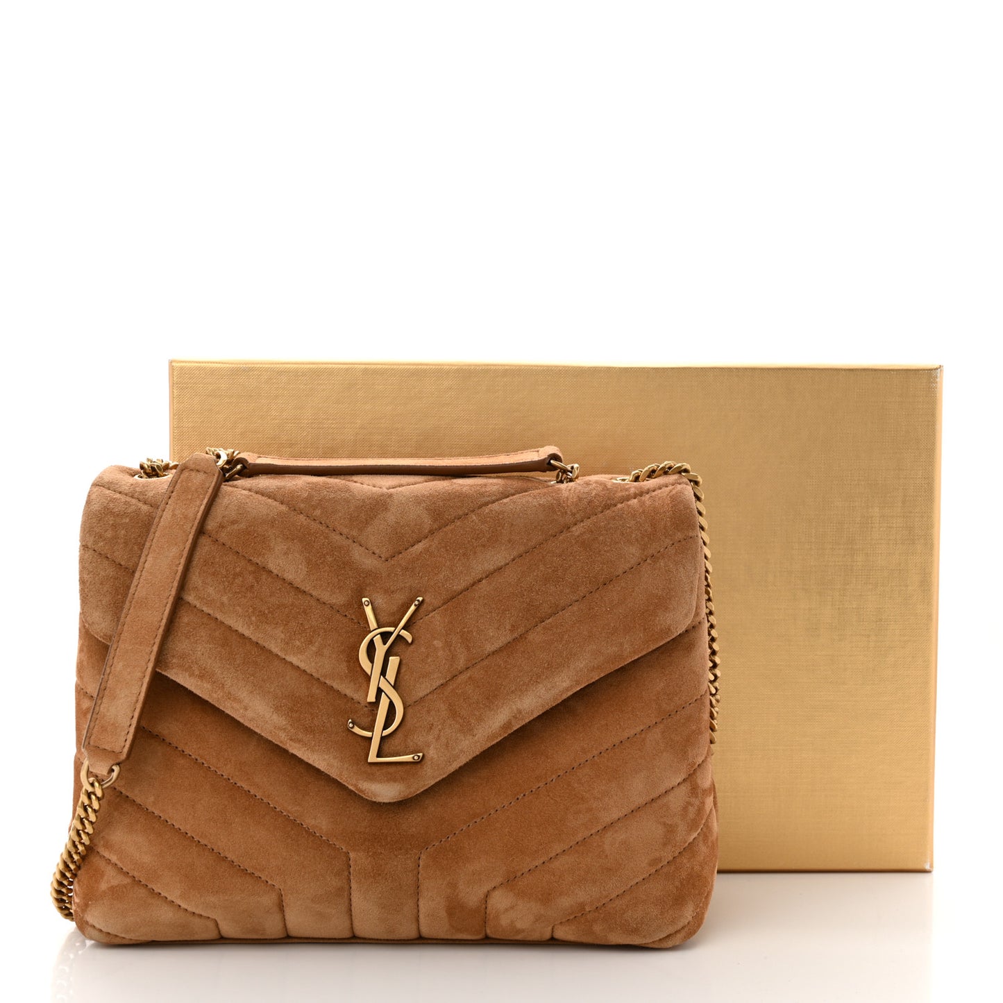 Suede Calfskin Y Quilted Monogram Small Loulou Chain Satchel Cinnamon