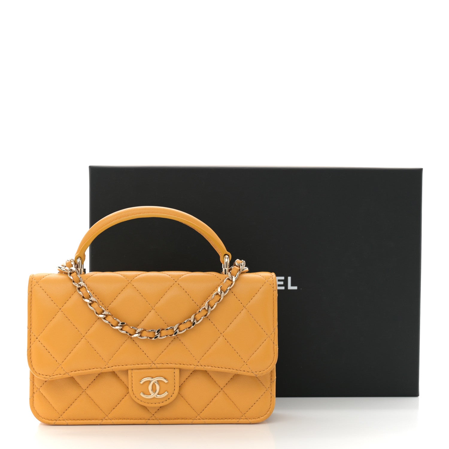 Chanel Lambskin Quilted Flap Phone Holder With Chain Yellow 14 of 14