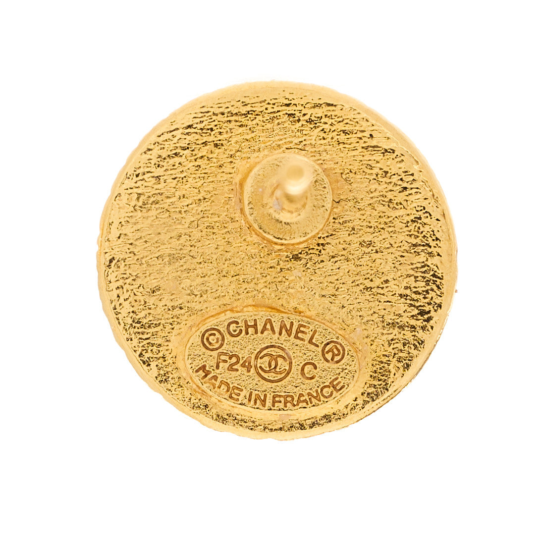 Chanel Metal Textured CC Round Earrings Gold Black 4 of 5
