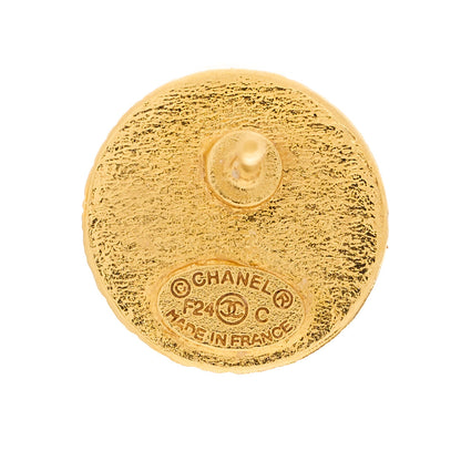 Chanel Metal Textured CC Round Earrings Gold Black 4 of 5