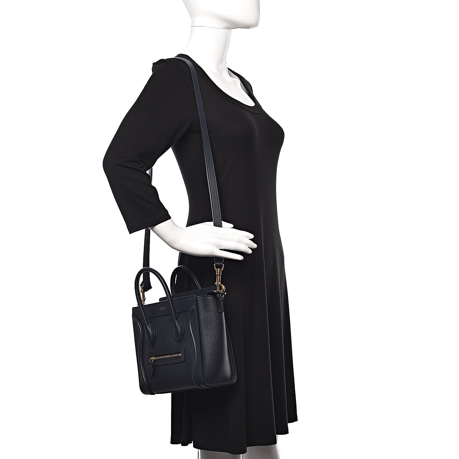 Celine Drummed Calfskin Nano Luggage Midnight 2 of 12