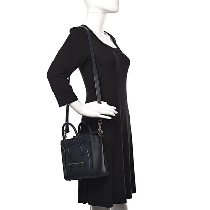 Celine Drummed Calfskin Nano Luggage Midnight 2 of 12