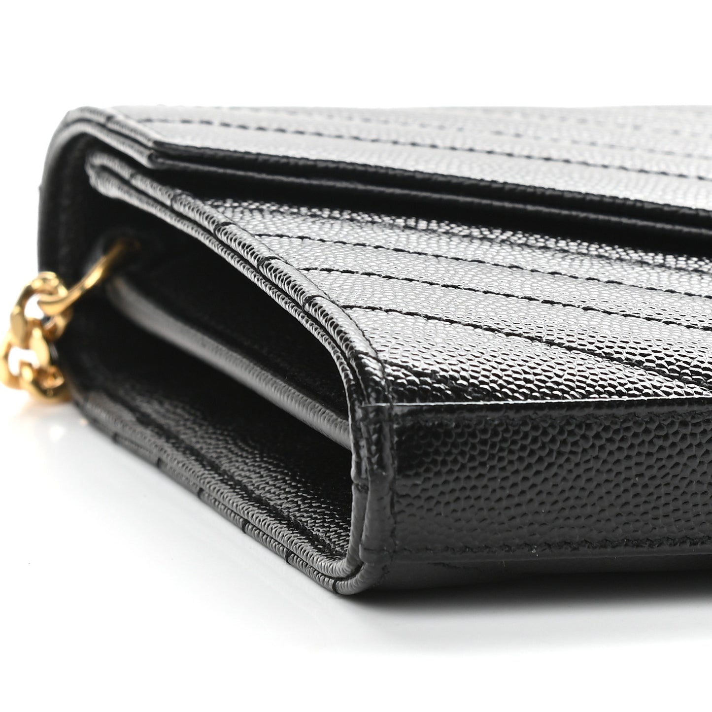 Grain De Poudre Matelasse Chevron Monogram Chain Wallet Black