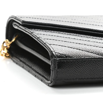 Saint Laurent Grain De Poudre Matelasse Chevron Monogram Chain Wallet Black 7 of 8