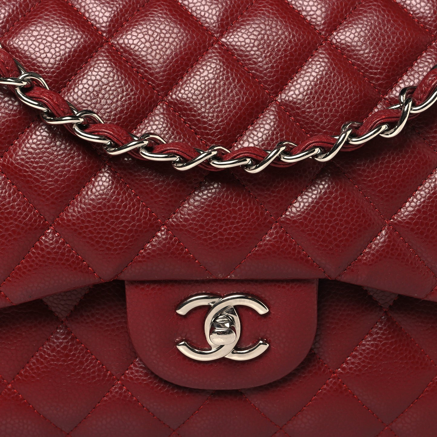 Caviar Quilted Jumbo Double Flap Dark Red