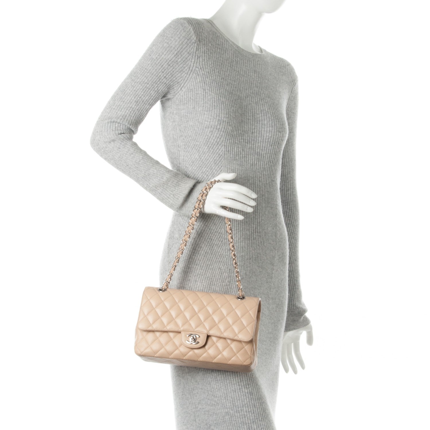 Chanel Caviar Quilted Medium Double Flap Beige Clair 2 of 13