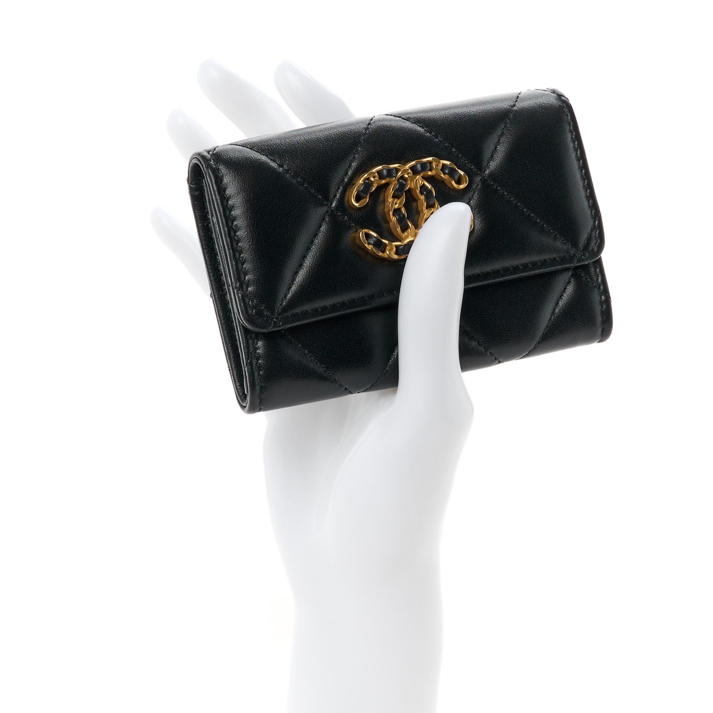 Lambskin Quilted Chanel 19 Flap Card Holder Black