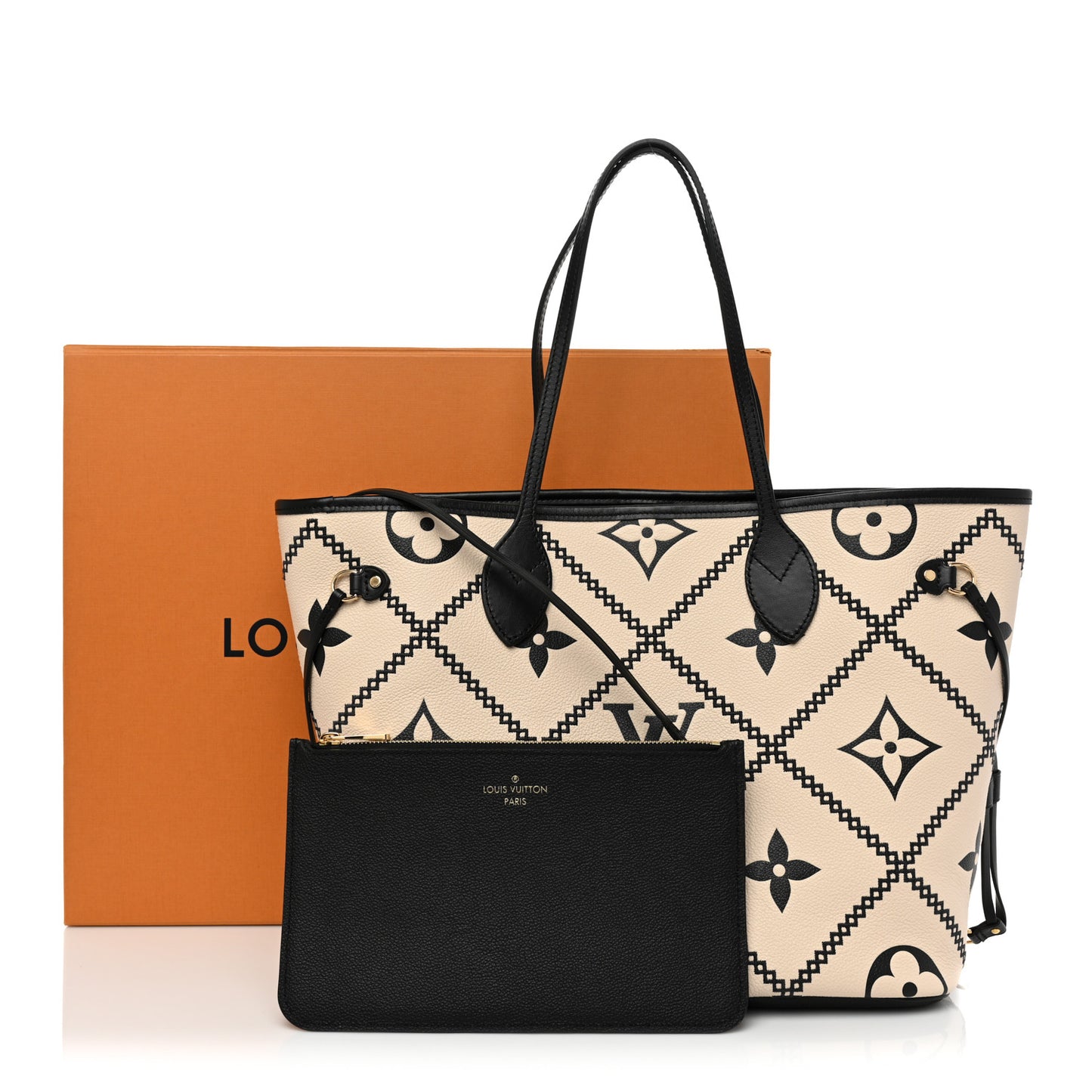 Empreinte Monogram Giant Broderies Neverfull MM Cream Black