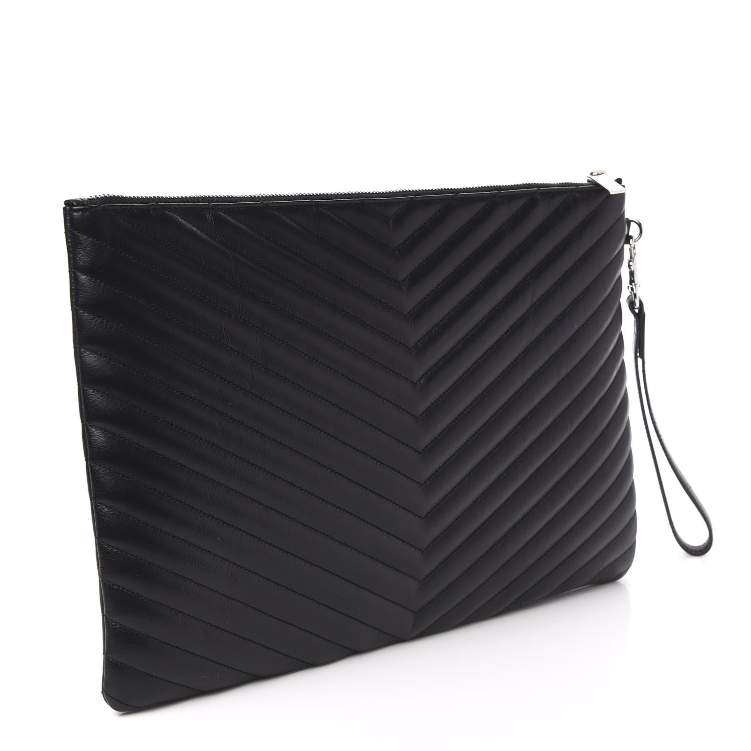 Saint Laurent Calfskin Matelasse Chevron Monogram Document Holder Black 3 of 8