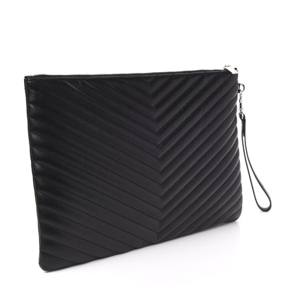 Saint Laurent Calfskin Matelasse Chevron Monogram Document Holder Black 3 of 8