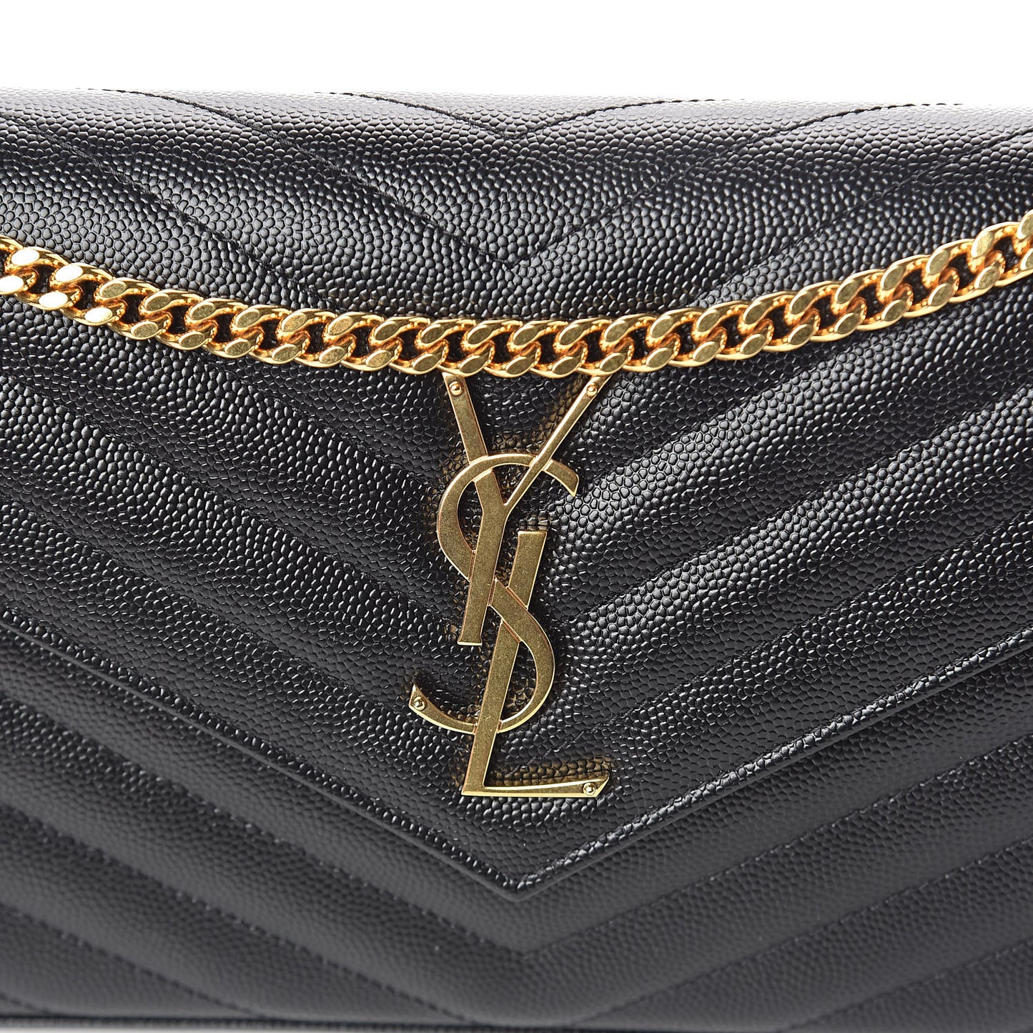 Grain De Poudre Matelasse Chevron Monogram Chain Wallet Black