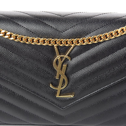 Saint Laurent Grain De Poudre Matelasse Chevron Monogram Chain Wallet Black 7 of 10