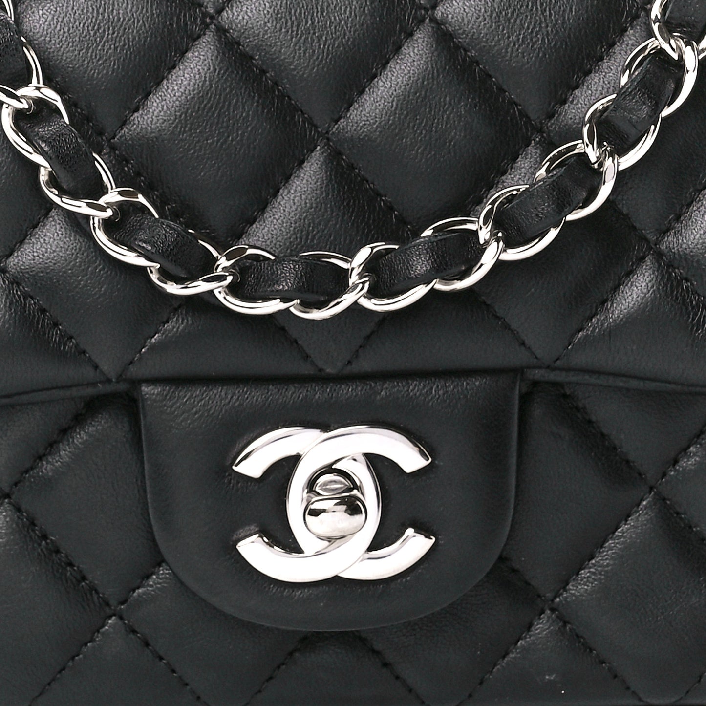 Lambskin Quilted Mini Rectangular Flap Black