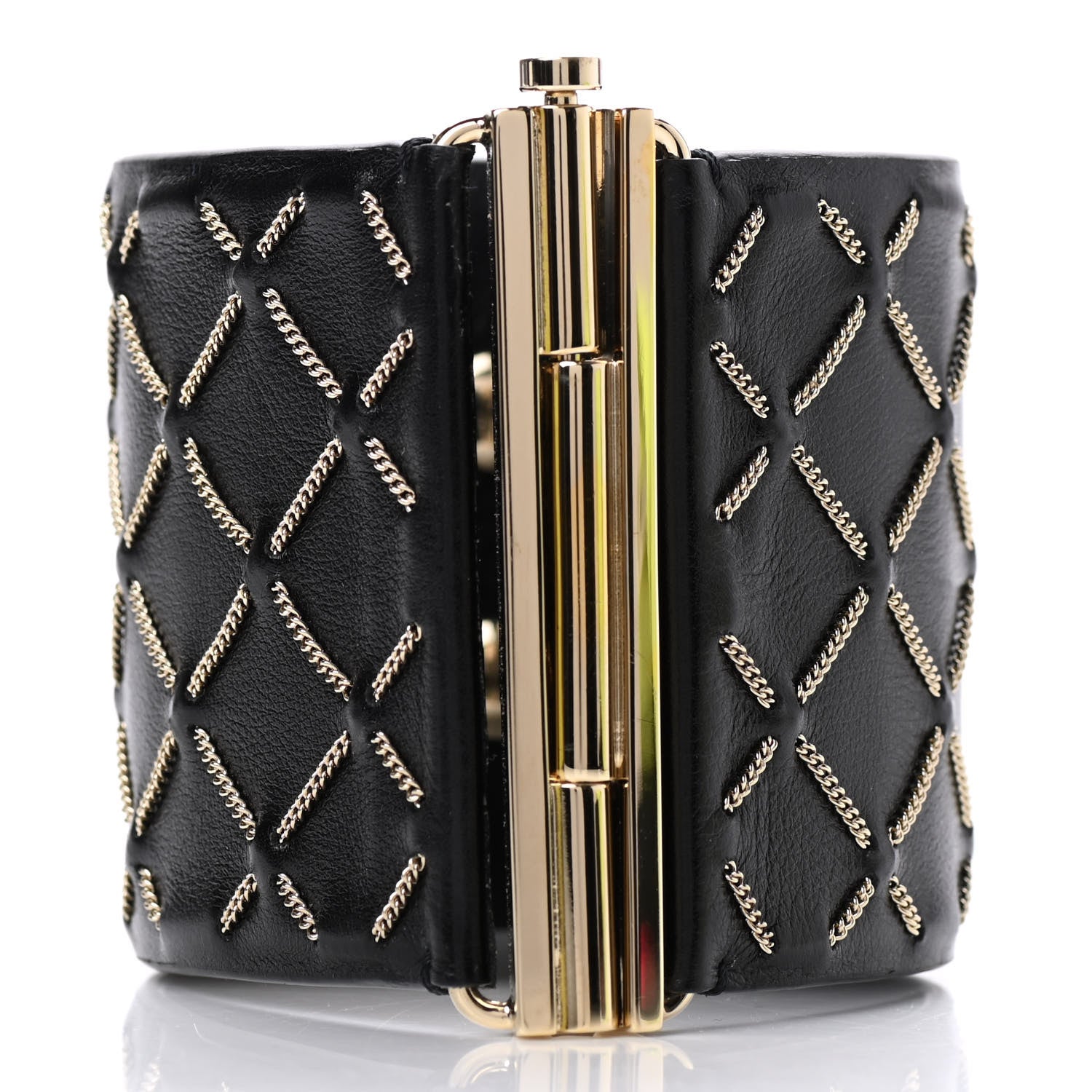 Chanel Lambskin Chain Stitched CC Cuff Bracelet L Black Gold 3 of 4