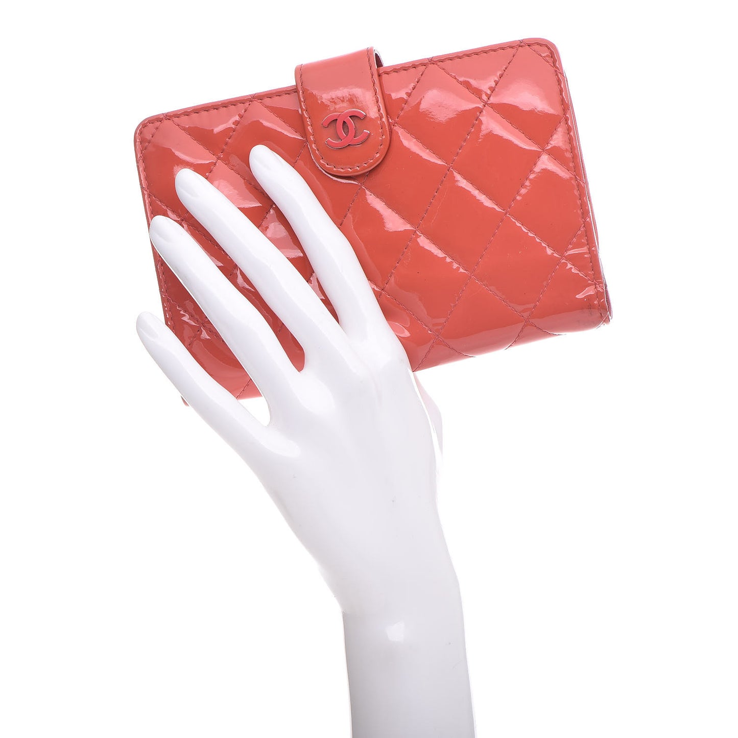 Patent Quilted Zip Pocket Wallet Coral