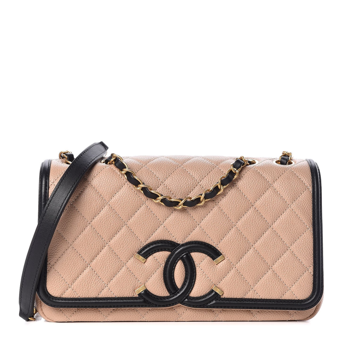 Caviar Quilted Medium CC Filigree Flap Beige Black