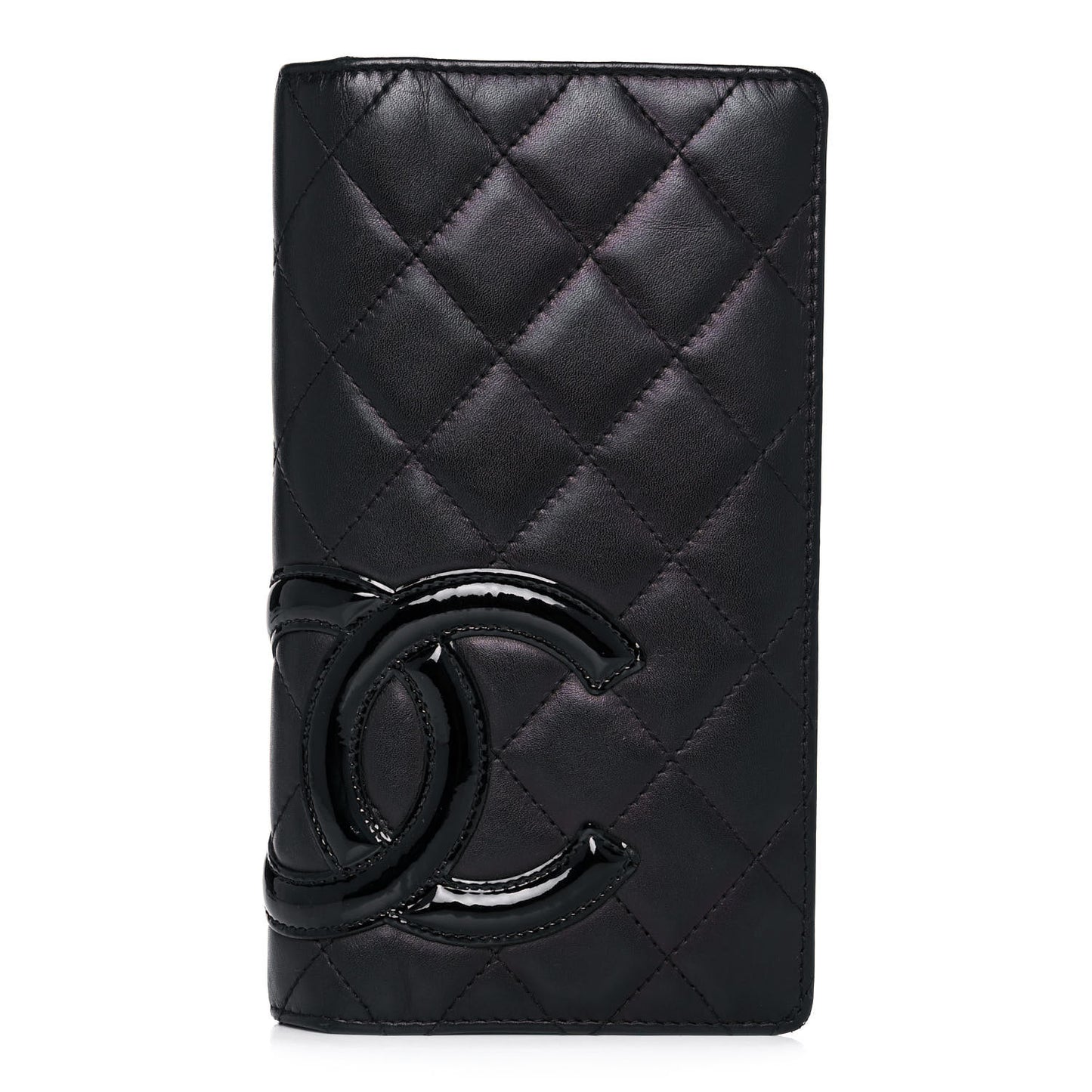 Calfskin Quilted Cambon Yen Wallet Black