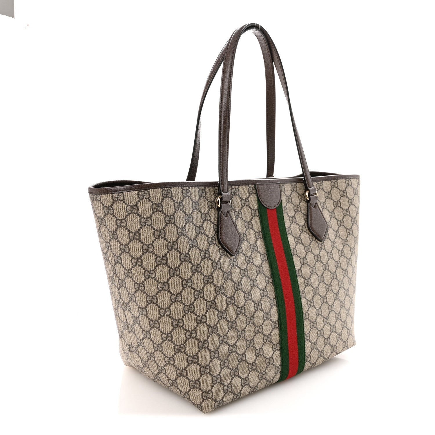 Gucci GG Supreme Monogram Calfskin Web Large Ophidia Tote Beige Dark Brown 3 of 10
