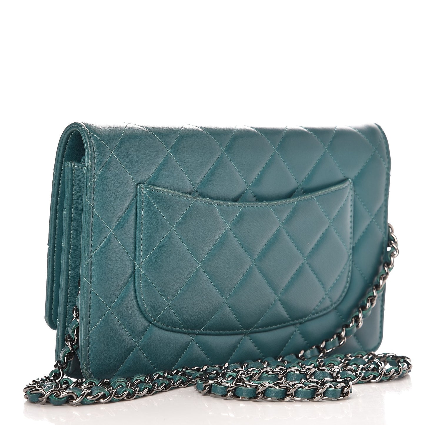 Lambskin Quilted Wallet On Chain WOC Blue