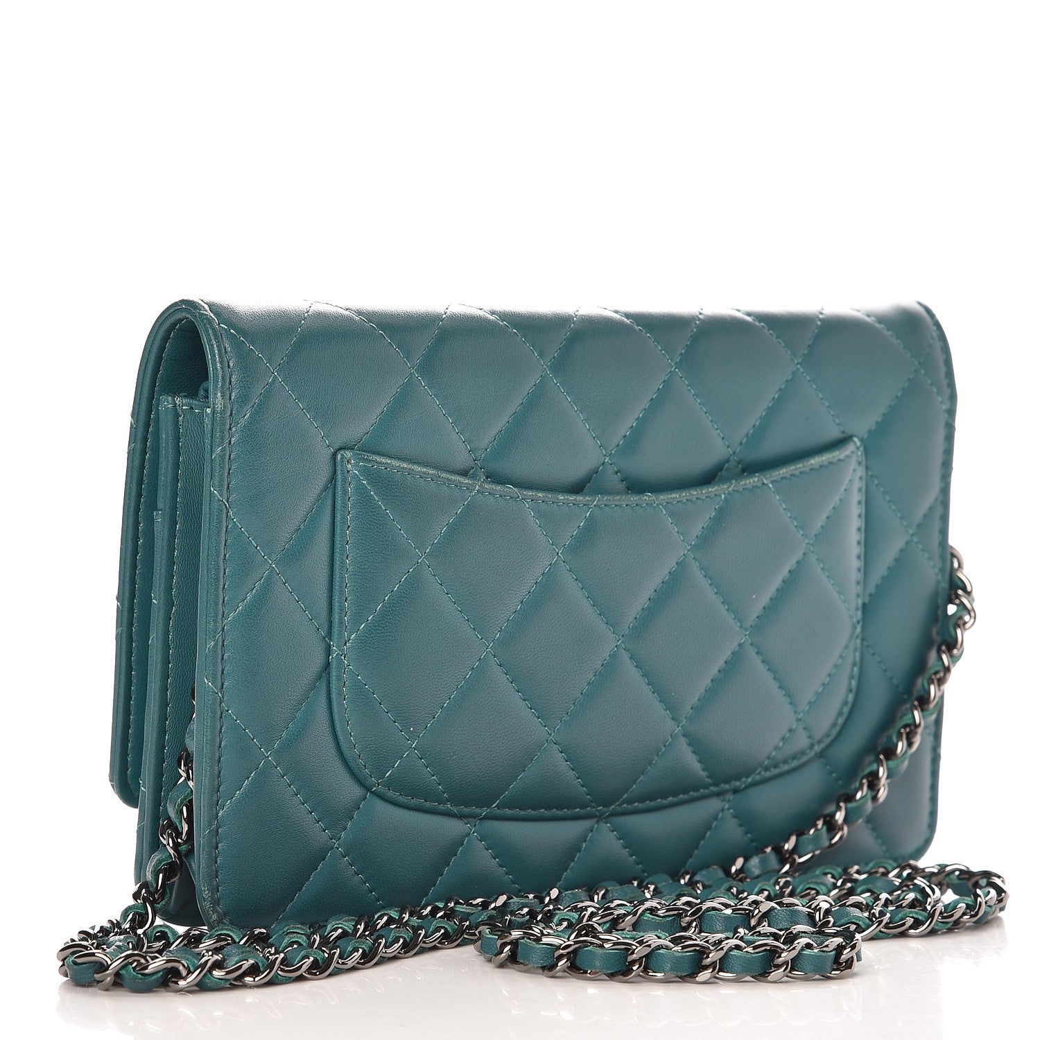 Chanel Lambskin Quilted Wallet On Chain WOC Blue 3 of 11