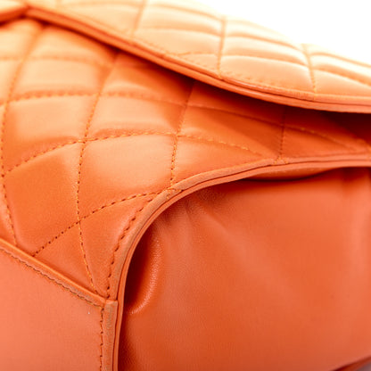 Chanel Lambskin Quilted Jumbo Grocery By Chanel Drawstring Shopping Bag Orange 18 of 24