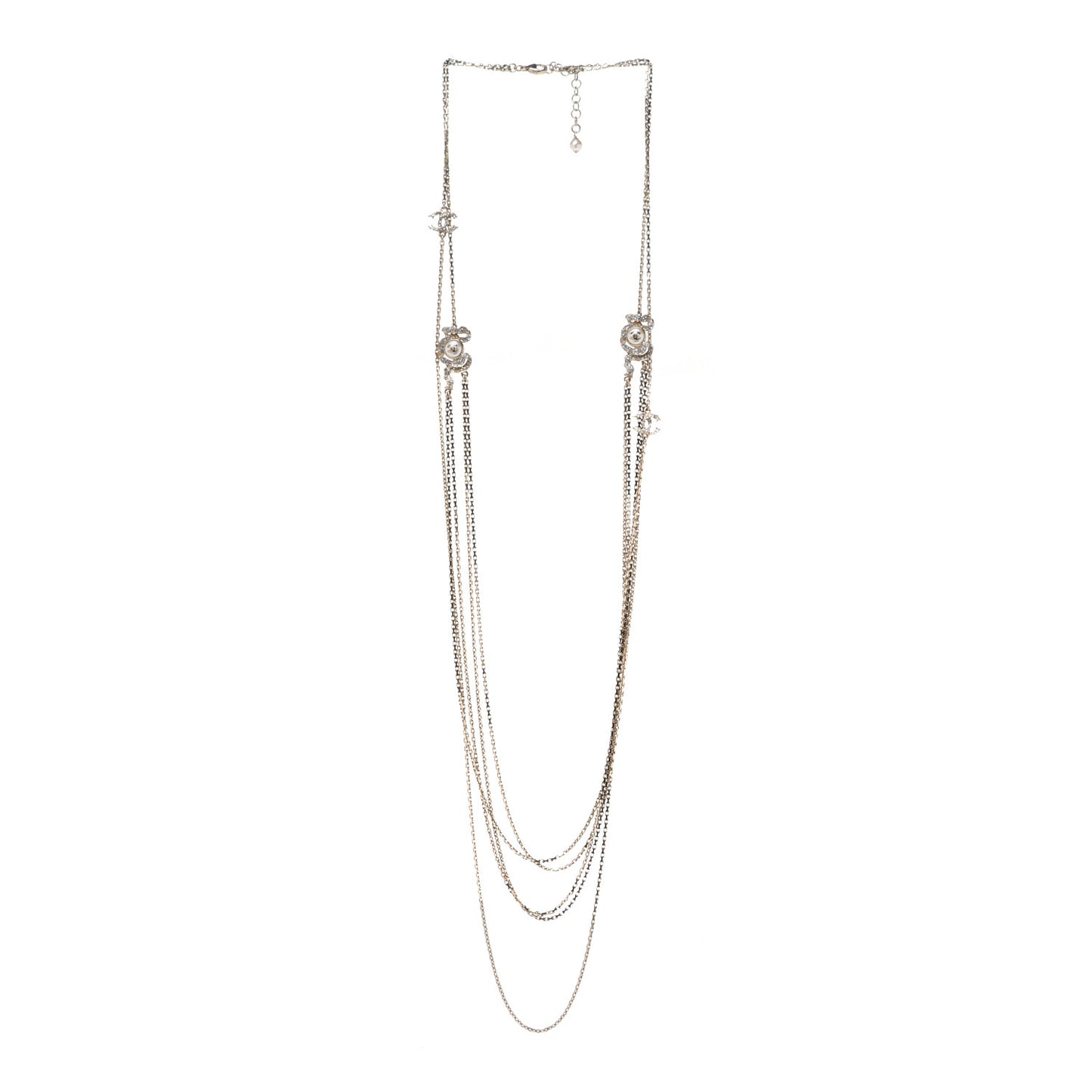 Crystal Pearl Chain CC Multi Strand Necklace Gold