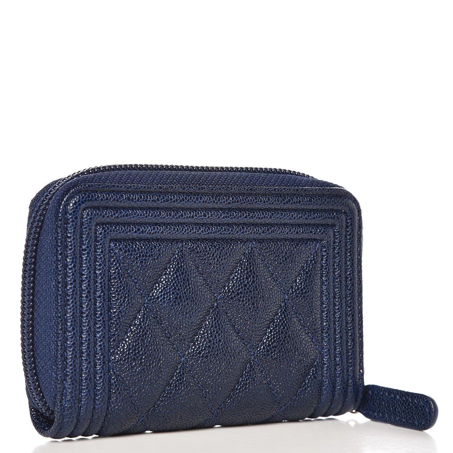 Caviar Quilted Boy Zip Around Coin Purse Wallet Dark Blue