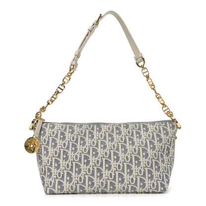 Christian Dior Chambray Raffia Effect Oblique DiorStar Hobo Bag Blue Light Biscuit 1 of 10