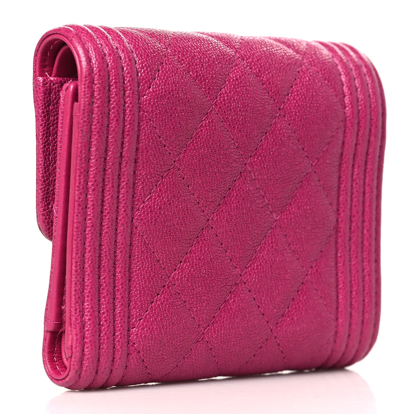 Caviar Quilted Compact Boy Wallet Dark Pink