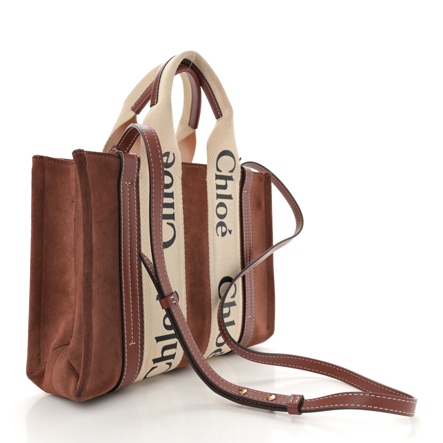 Suede Calfskin Small Woody Ribbon Tote Sepia Brown