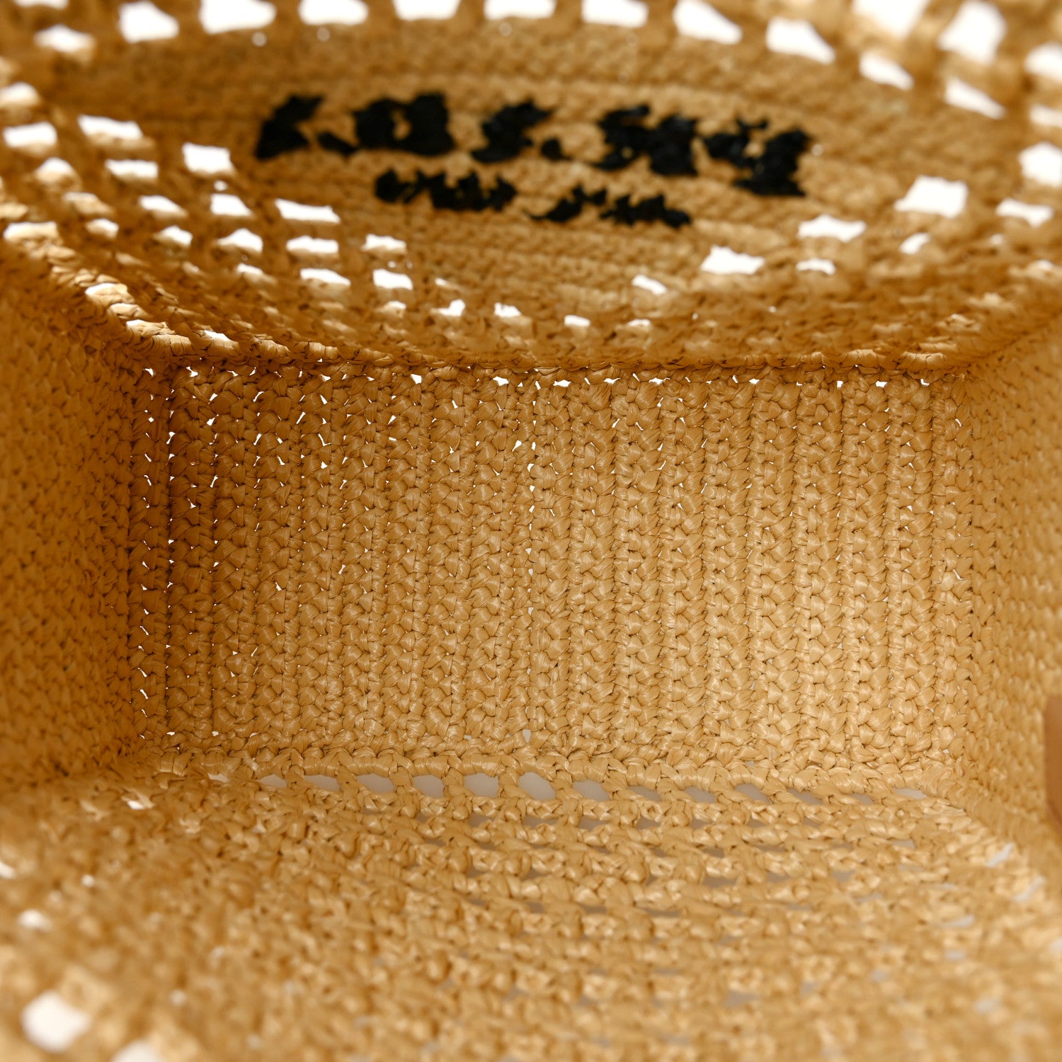 Prada Yarn Raffia Effect Crochet Logo Embroidered Small Tote Bag Naturale 5 of 9