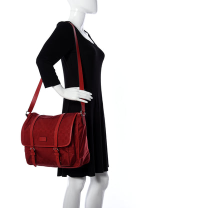 Gucci Nylon Monogram Double Buckle Flap Messenger Bag Vibrant Red 2 of 12