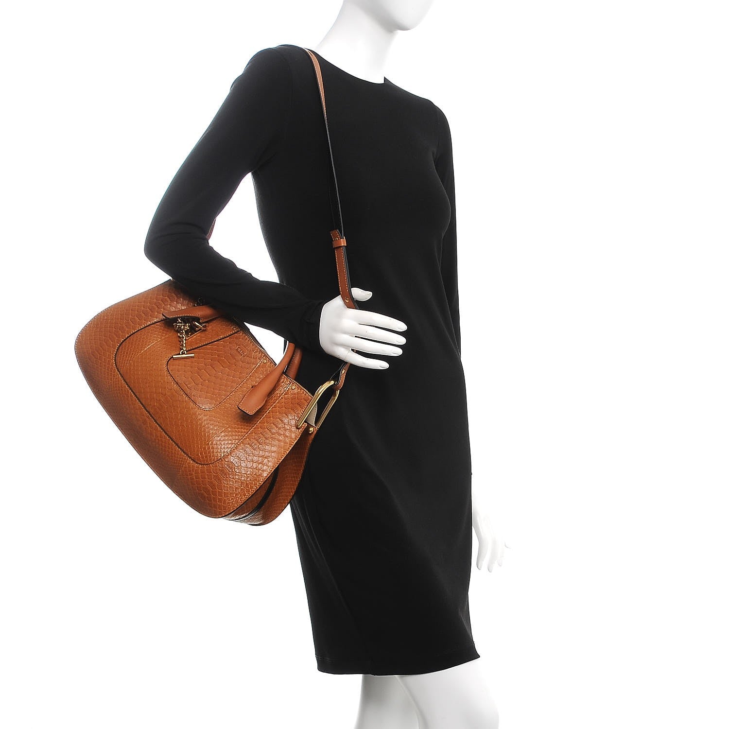 Chloe Python Calfskin Small Hayley Double Carry Satchel Caramel 2 of 9