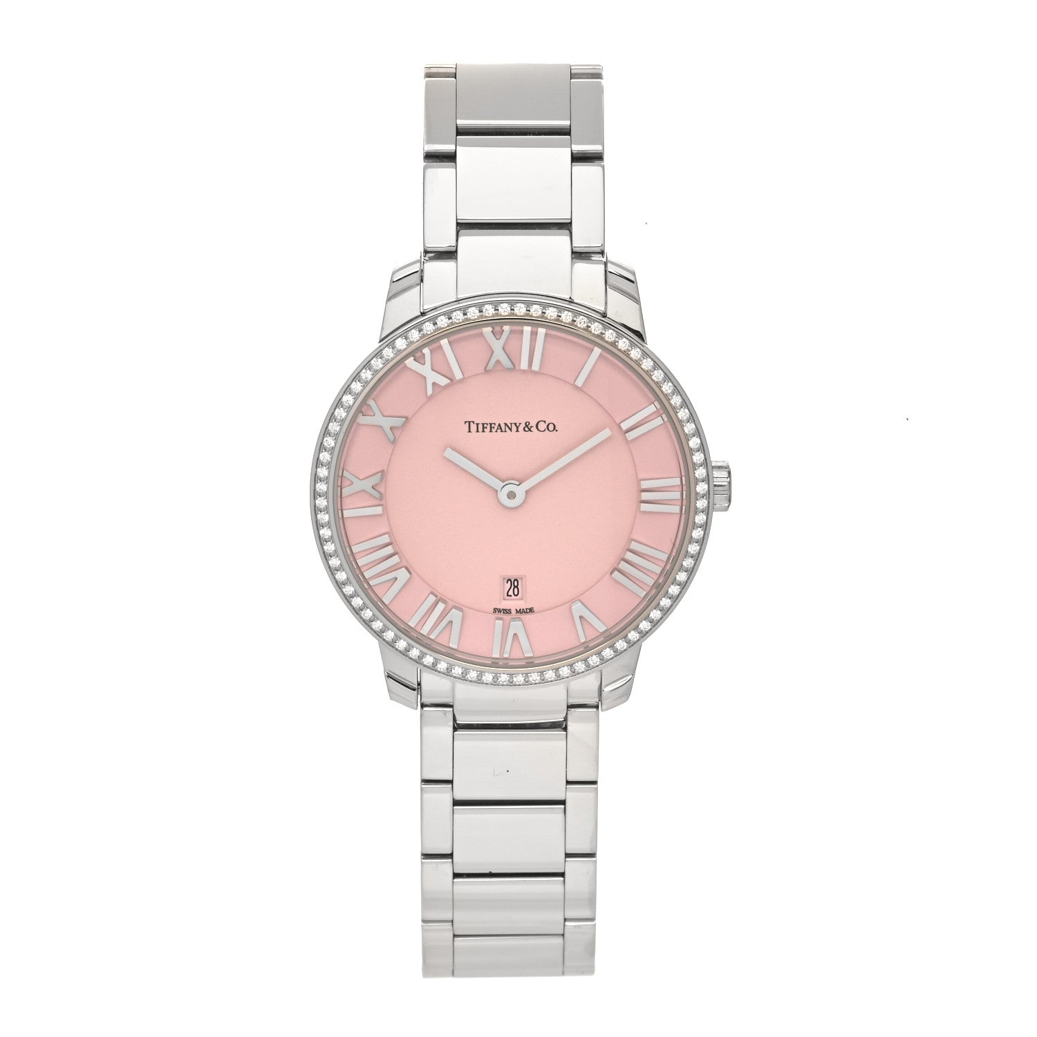 Tiffany Stainless Steel Diamond Bezel 31mm Atlas 2-Hand Quartz Watch Pink 1 of 7