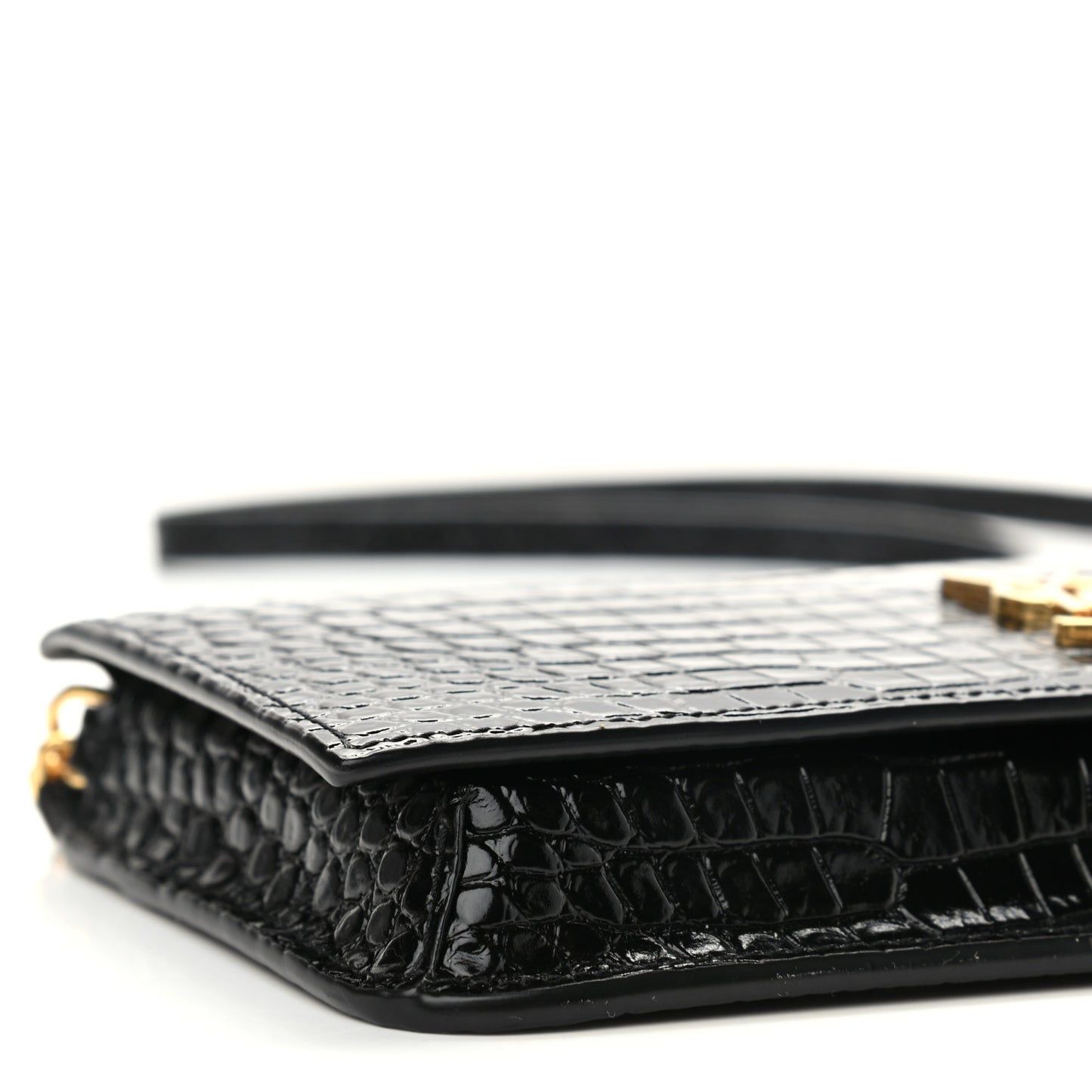 Crocodile Embossed Monogram Phone Holder Crossbody Black