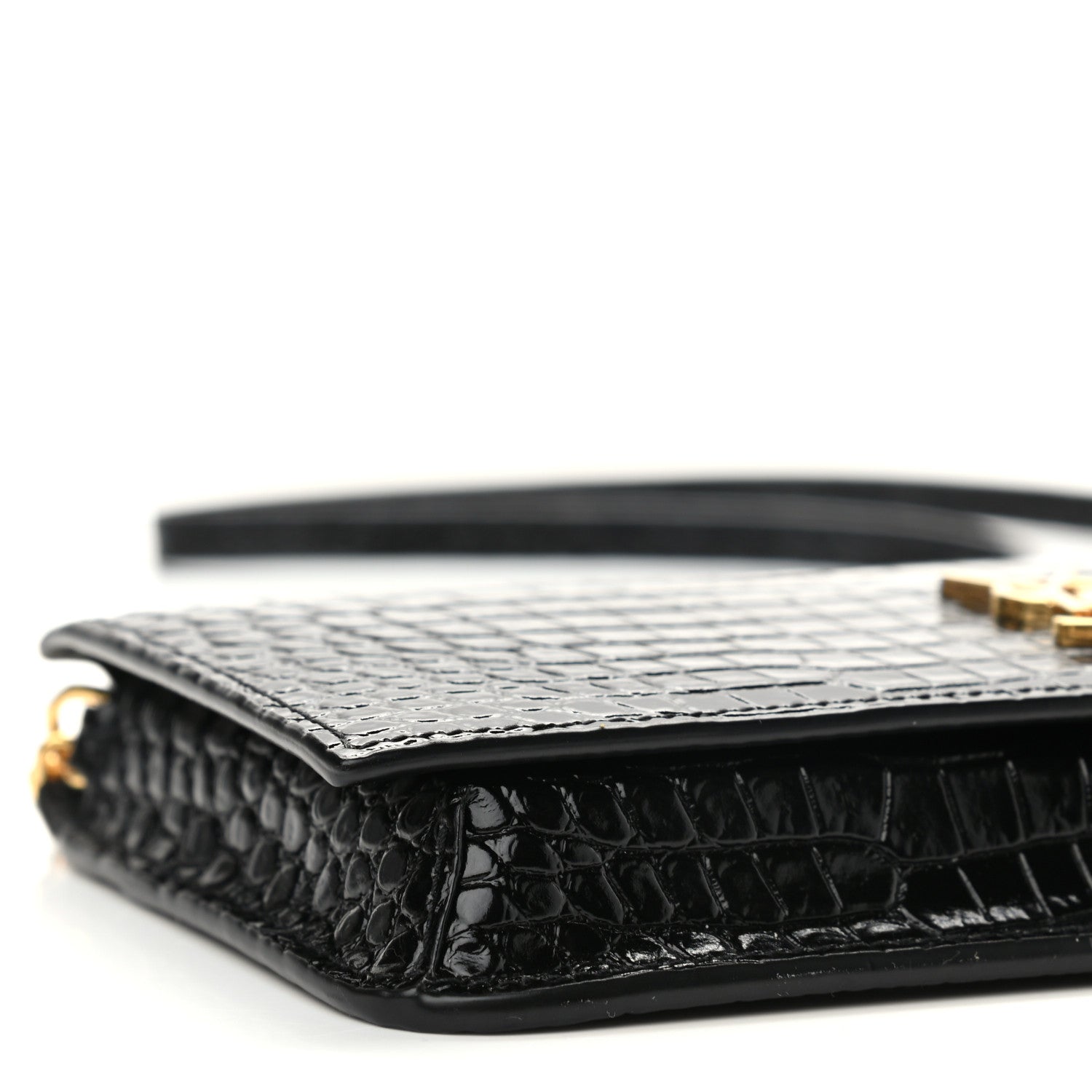 Saint Laurent Crocodile Embossed Monogram Phone Holder Crossbody Black 8 of 11