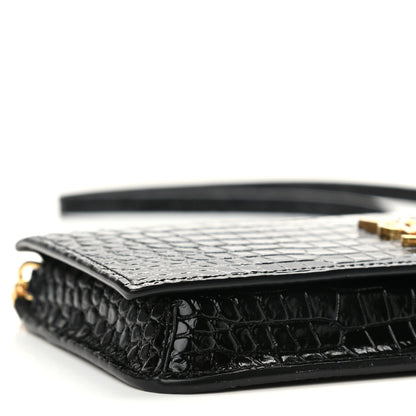 Saint Laurent Crocodile Embossed Monogram Phone Holder Crossbody Black 8 of 11