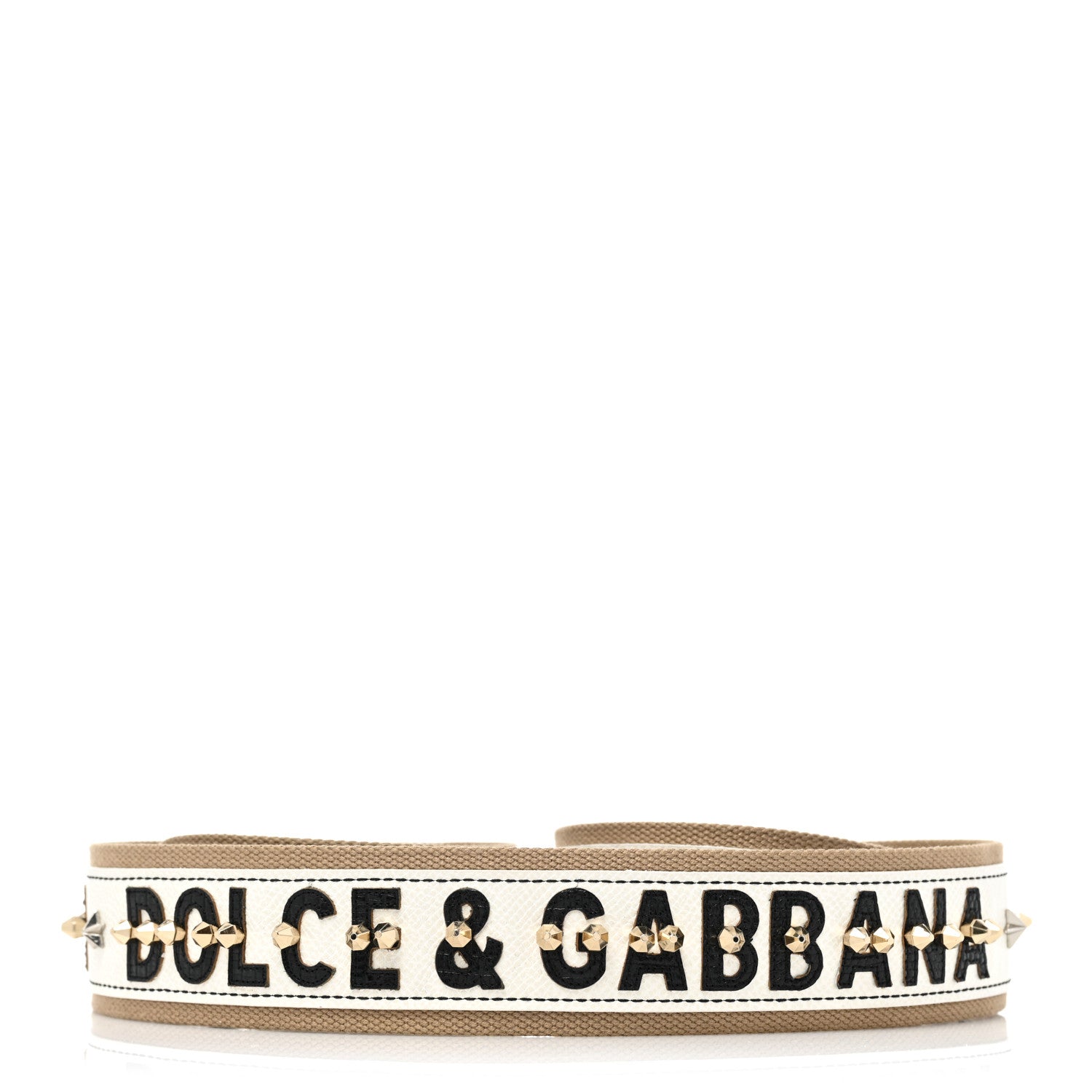 Dolce & Gabbana Canvas Dauphine Studded Bandistico Strap Beige White 3 of 6