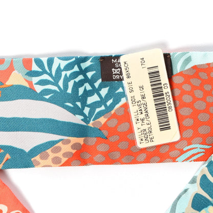 Hermes Silk Under The Waves Twilly Petrole Orange Beige 3 of 5