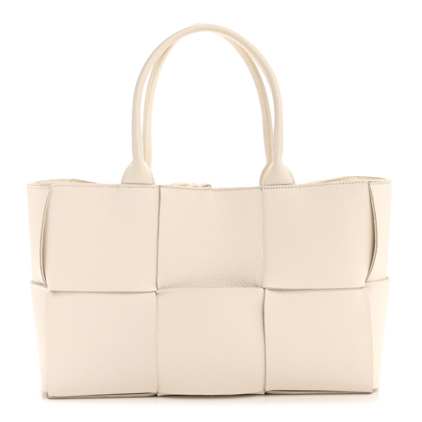 Grained Calfskin Maxi Intrecciato Small Arco Tote White