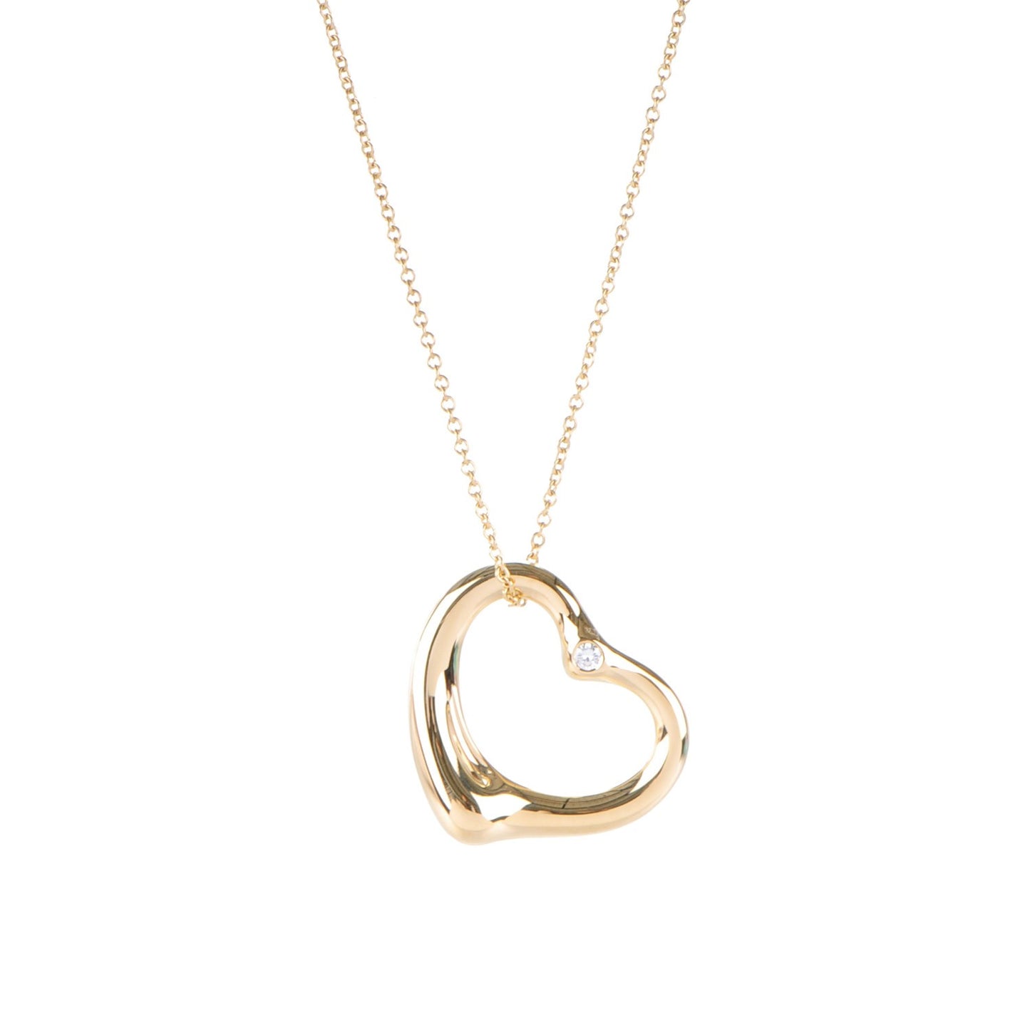 18K Yellow Gold Diamond Large Elsa Peretti Open Heart Pendant Necklace